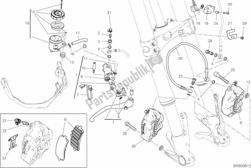 All parts for the Front Brake System of the Ducati Multistrada 1260 S ABS Thailand 2020